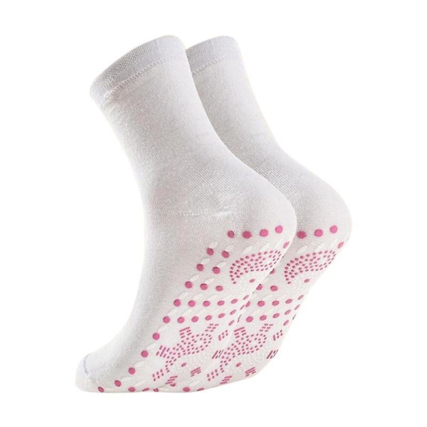 1 Pair Tourmaline Magnetic Socks Self Heating Therapy Foot Warmer Socks Health Care White