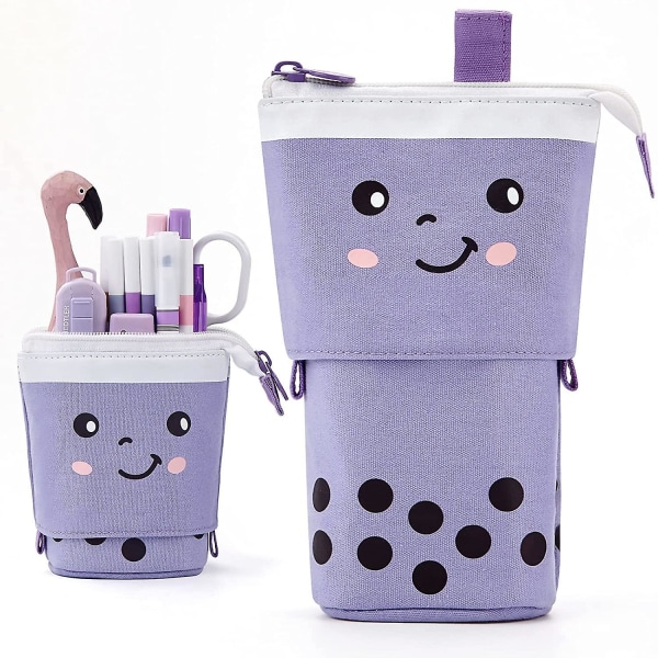Standing Pencil Case Cute Telescopic Pen Holder Kawaii Stationery Pouch Makeup Cosmetic Bag For School Students Office Women Teens Girls Boys (purple)