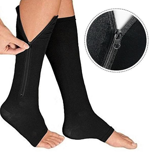 Compression Socks Zipper Leg Calf Sleeves Toeless For Swelling Pain Relieve 2 Pair Black khaki S