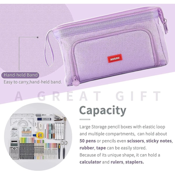 Pencil Case Large Capacity Pencil Pouch Handheld Pen Bag Cosmetic Portable Gift For Office School Teen Girl Boy Men Women Adult (purple)