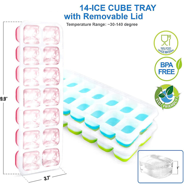 Easy Release Ice Cube Tray With Lid 14 Cavities Freezer Ice Tray Stackable Ice Tray With Lid Green