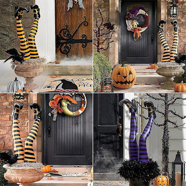 2022 New Halloween Evil Witch Legs Props Upside Down Wizard Feet With Boot Stake Ornament Decoration For Front Yard Lawn Orange