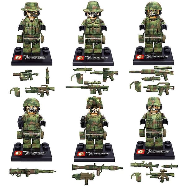 6pcs Military Building Blocks Minifigure Camouflage Falcon Commando With Weapons Small Particles Assembling