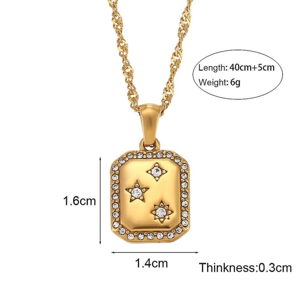 New Stainless Steel Pvd Plating Square Card 3a Crystal Zircon Star Geometric Charm Hoop Earring Pendant Necklace Jewelry Set Necklace