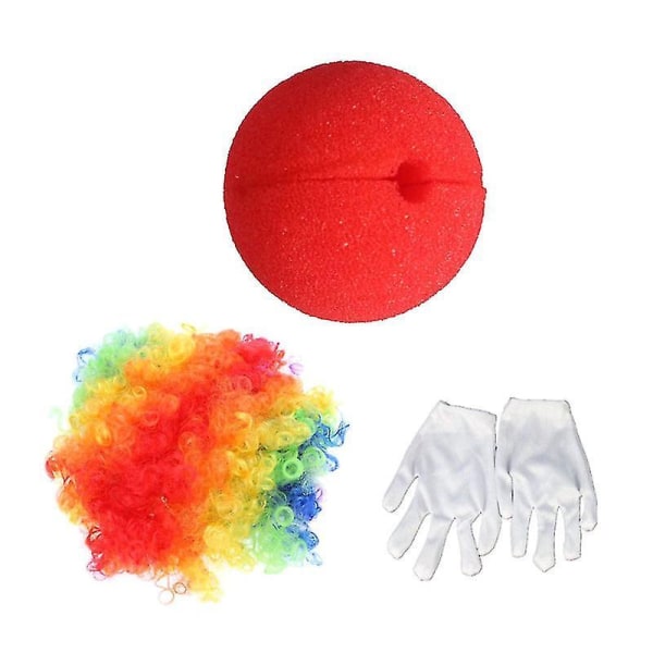 3pcs Clown Costume Sets Creative Cosplay Clown Wig Nose Gloves Fancy Dress Suit Funny Performance Costumes For Carnival Party (colorful Clown Wig + Cl