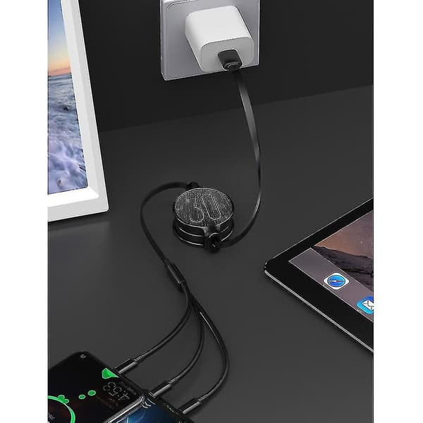3-i-1 Udtrækkelig Micro Usb Type-c 3a Hurtig Opladerkabel Til Iphone Android Red