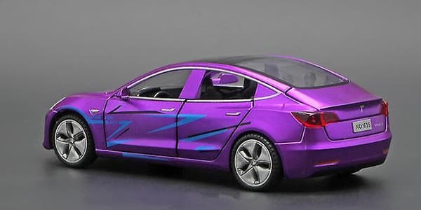 1:32 Tesla Model3 Alloy Model With Light Sound Effect Pull Back Car Model purple