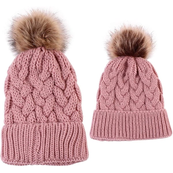 2pcs Mother&baby Hat Family Matching Cap Winter Warmer Knit Wool Beanie Ski Cap Gift