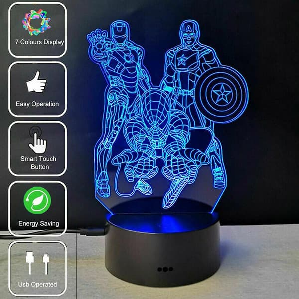 Marvel The Avengers LED Natlampe Spiderman Ironman Superhelt Lampe
