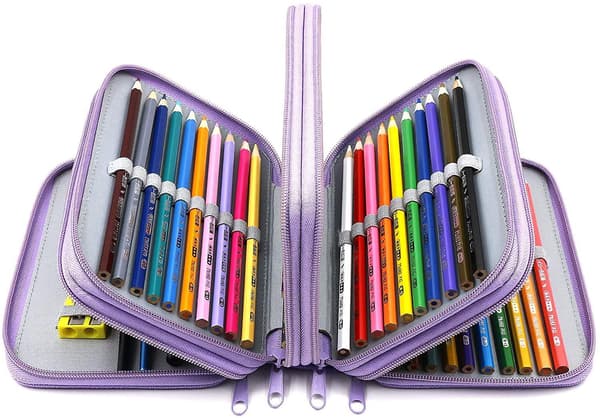 72 Slots 4-layer Zipper Pencil Case With Handle Strap, Oxford Fabric Purple