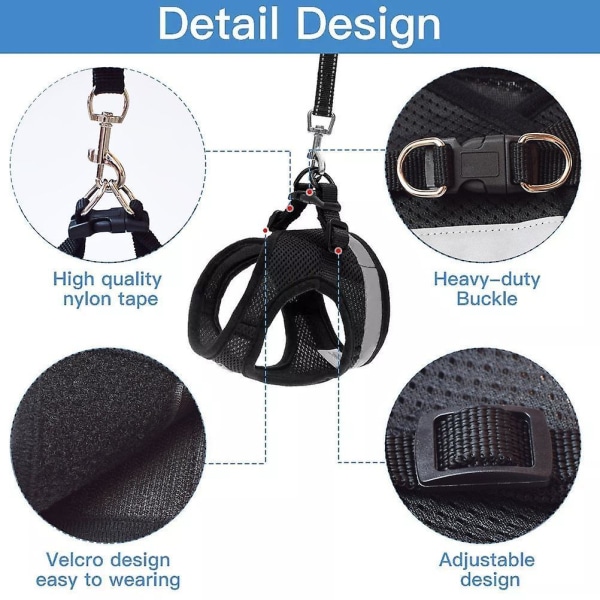 Breathable Cat Harness And Leash Escape Proof Pet Clothes Kitten Puppy Dogs Vest Adjustable Easy Control Reflective BLACK M