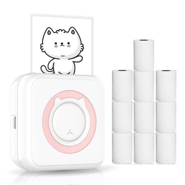 Mini Wireless Multifunctional Thermal Photo Printer With 10 Paper Rolls Portable Pink