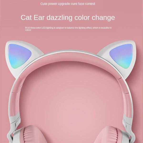 Bt-028c Over-ear Headphone Cat Ear With Colorful Led Wireless Full Cover Headset Gray Blue