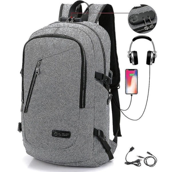Student Ryggsekk USB Lading Skoleveske Ungdoms Dataveske gray