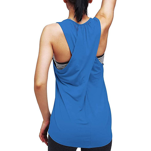 Workout Tops For Women Yoga Athletic Shirts Long Tank Tops Gym Clothes Blue X-Large
