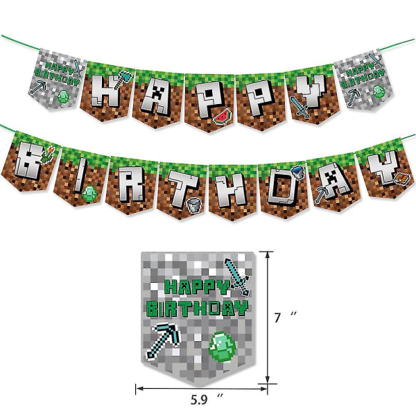 Minecraft Birthday Decoration Happy Birthday Banner Game Party Supplies B
