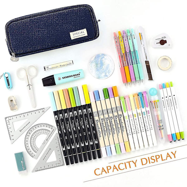 Large Pencil Case Big Capacity 3 Compartments Canvas Pencil Pouch For Students green