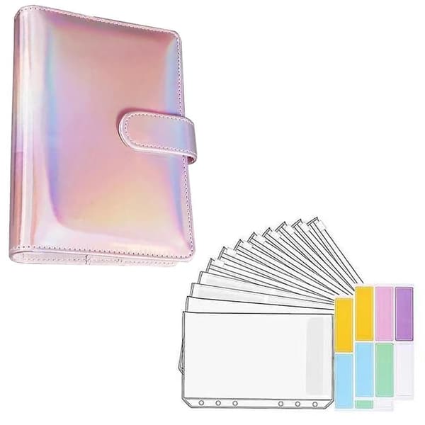 Pu Leather Binder Budget Planner Cash Envelope Wallet System Laser pink