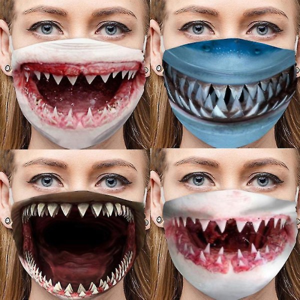 Shark Masks Pack Of 10 Reusable Washable Shark Print Masks, Unisex WHITE