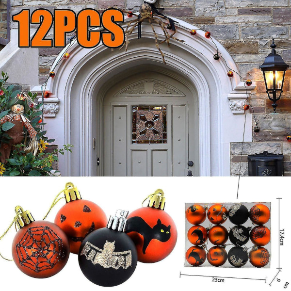 Halloween Wreath Ball Shatterproof Hanging Ornaments Pumpkin Ghost Decor12pcs-orange