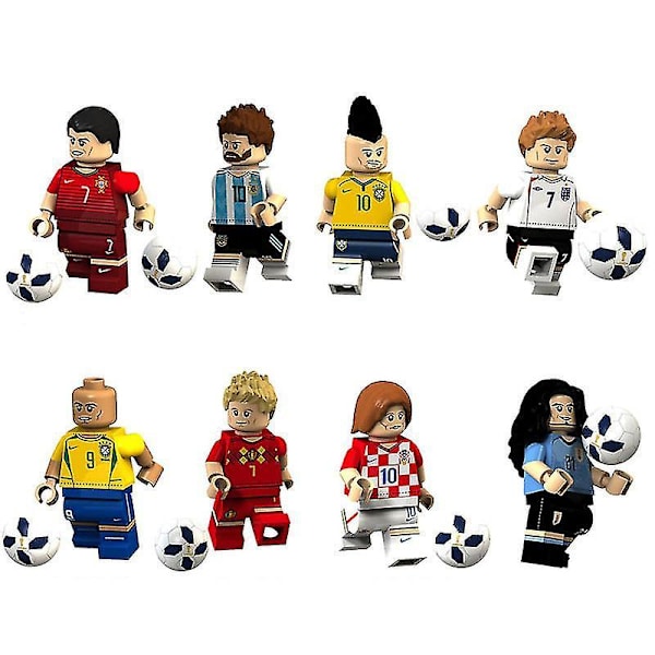 Fodbold Messi Neymar Minifigur Samlet VM Fodboldhold Byggeklodselegetøj 8 stk.