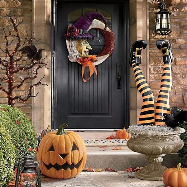2022 Uudet Halloween Pahan Noidan Jalat Rekvisiitta Ylösalaisin Velhon Jalat Saapaspaalulla Koriste Etupihan Nurmikolle Purple