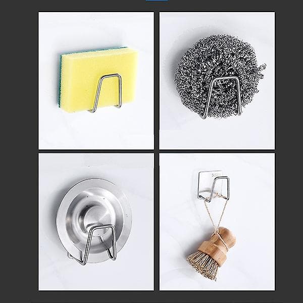 3pcs Kitchen Stainless Steel Sink Sponge Holder Self Adhesive Drainer Drying Rack Kitchen Wall Hooks silver