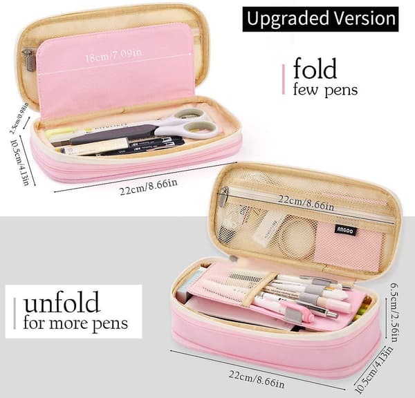 Gemdeck Big Capacity Pencil Pen Case Office College School Pink