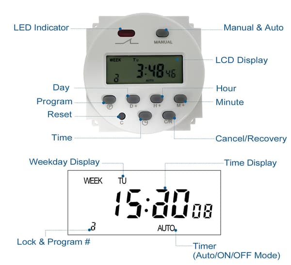 DC 12V Timerbrytare 16A Digitalt elektroniskt LCD-tidsrelä