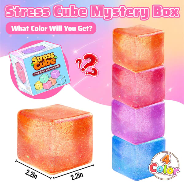 4-pack stora isbitar Squishy Leksaker, 4-färgs glitter Stresskub Fidget Leksaker, 5,6 cm Sensoriska Klämleksaker, Squishy Kub Pack för Barn