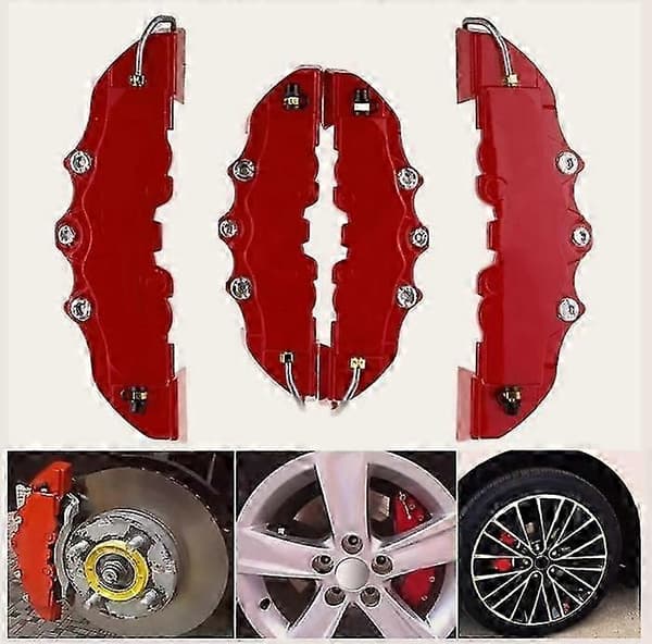 4st Röda 3D-stil Bromsoksskydd Universal Bilskiva Fram & Bak Kit