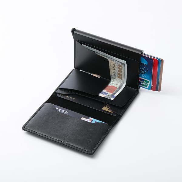 Pop-up kortholder med RFID-beskyttelse PU læder sort 9.7X6.5X1.8cm