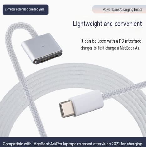 MagSafe 3 opladerkabel kompatibel med MacBook Air og MacBook Pro - 2 m Sort black
