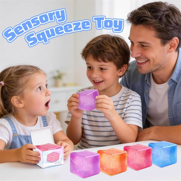 4-pack stora isbitar Squishy Leksaker, 4-färgs glitter Stresskub Fidget Leksaker, 5,6 cm Sensoriska Klämleksaker, Squishy Kub Pack för Barn