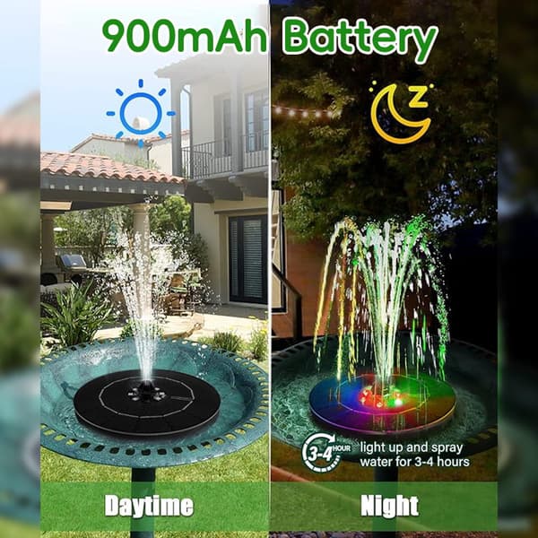 Solarfontæne med batteri og LED-belysning 16cm 1200mAh sort