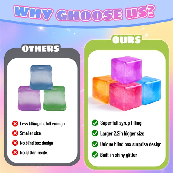 4-pack stora isbitar Squishy Leksaker, 4-färgs glitter Stresskub Fidget Leksaker, 5,6 cm Sensoriska Klämleksaker, Squishy Kub Pack för Barn