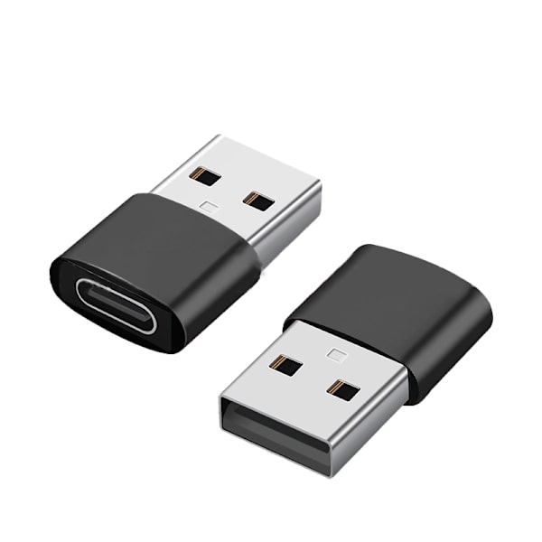 2-pak USB-C til USB-adapter til dataoverførsel og opladning Sort Sort Black