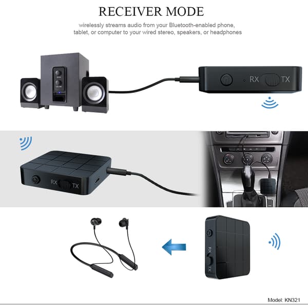 2-i-1 trådløs lydsender/-mottaker, Bluetooth, 3,5 mm