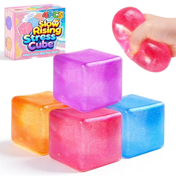 4-pack stora isbitar Squishy Leksaker, 4-färgs glitter Stresskub Fidget Leksaker, 5,6 cm Sensoriska Klämleksaker, Squishy Kub Pack för Barn