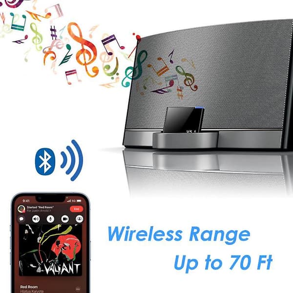 Oppgradert versjon I-WAVE 30-pinners Bluetooth 5.1 lydmottaker A2DP musikk mini trådløs adapter