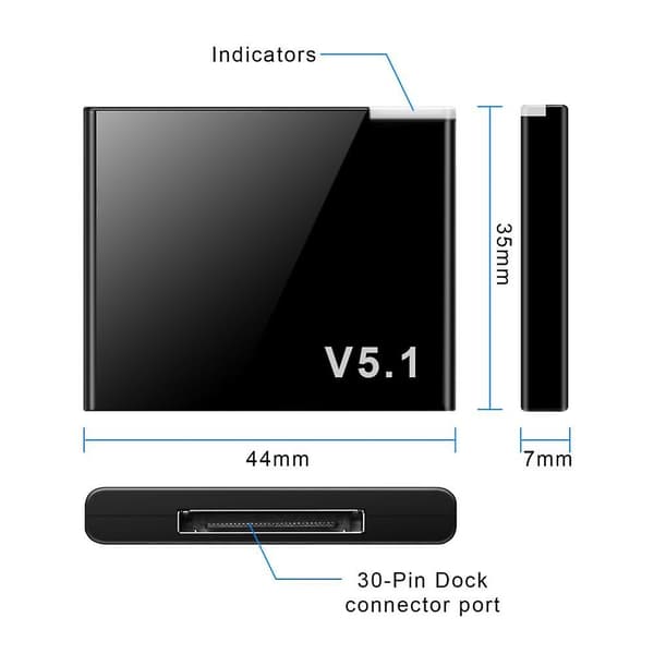 Opgraderet version I-WAVE 30-pin Bluetooth 5.1 lydmodtager A2DP musik mini trådløs adapter