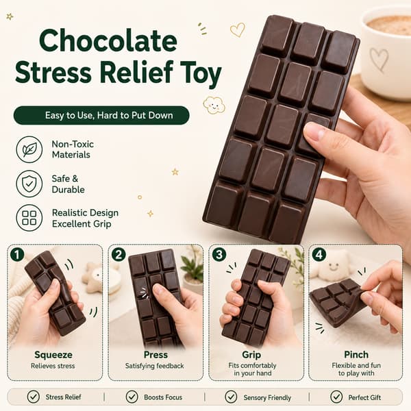 Chokolade Squishy - Blød Langsom Rebound Klemmebold, Sensorisk Stresslegetøj til Børn og Voksne, Fidget Legetøj til Afslapning