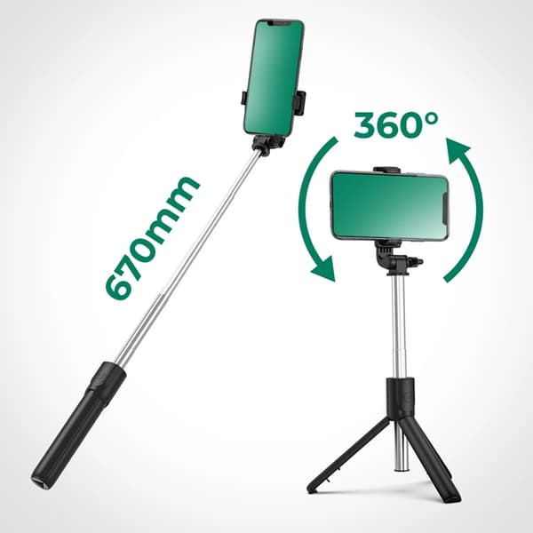 Selfie Stick Teleskopisk Tripod 0,7m til Mobil - Sort
