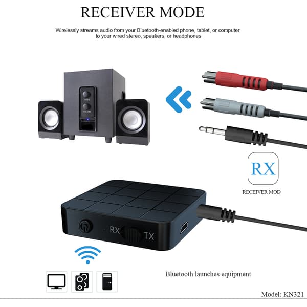 2-i-1 trådløs lydsender/-mottaker, Bluetooth, 3,5 mm