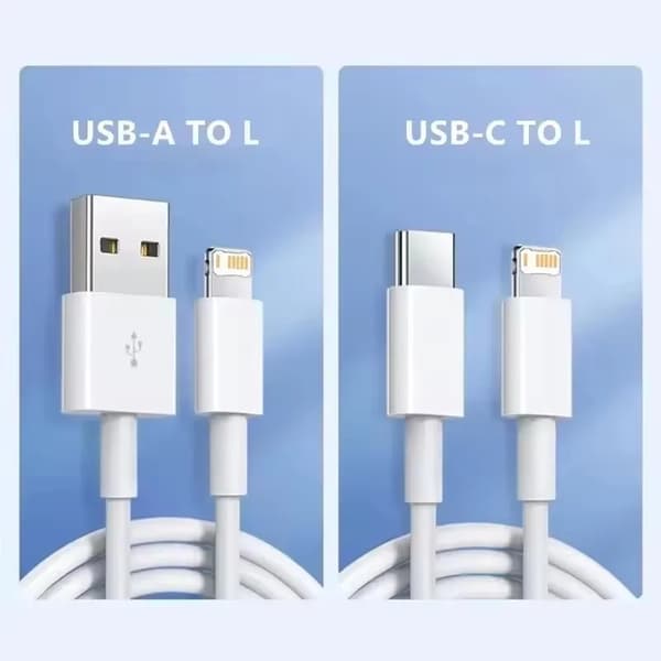 2 kpl 2 m iPhone-kaapeleita (USB-A - Lightning, USB-C - Lightning) valkoinen white
