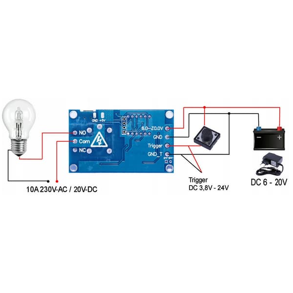 Tidsrelémodul USB-C – Programmerbar Timer 0-999 Min | 6-20V/USB-C | Relé 10A 230V
