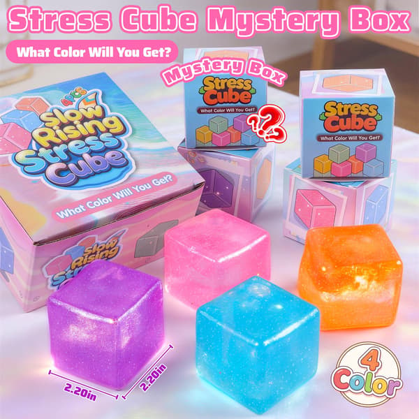 4-pack stora isbitar Squishy Leksaker, 4-färgs glitter Stresskub Fidget Leksaker, 5,6 cm Sensoriska Klämleksaker, Squishy Kub Pack för Barn