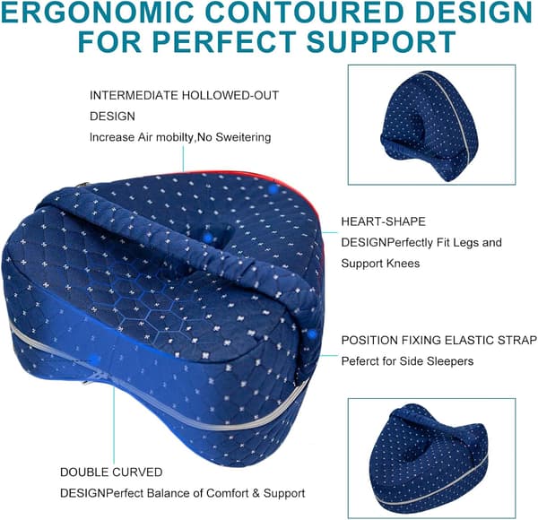 Knäkudde för sidoliggande, ortopedisk kudde med memory foam vit white