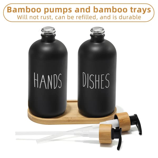 Sæbedispenser i glas, opvaskemiddelspumpe til vask, håndsæbedispenser til badeværelse med bambuspumpe og sæbe, indretning i bondegårdsstil 3*1