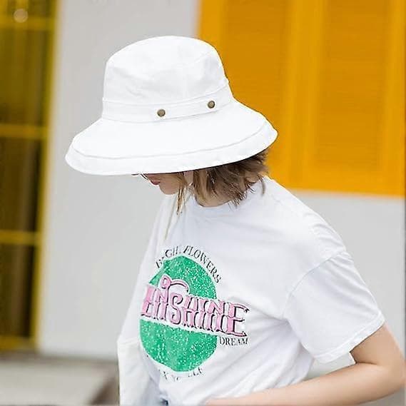 Dam Solhatt UV-skydd Hatt Bomull Bred Brätte Sommar Resehatt Vit White